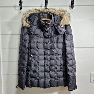 EUC Juicy Couture Black Down Fill Puffer Jacket w/Faux Fur Hood Women's …